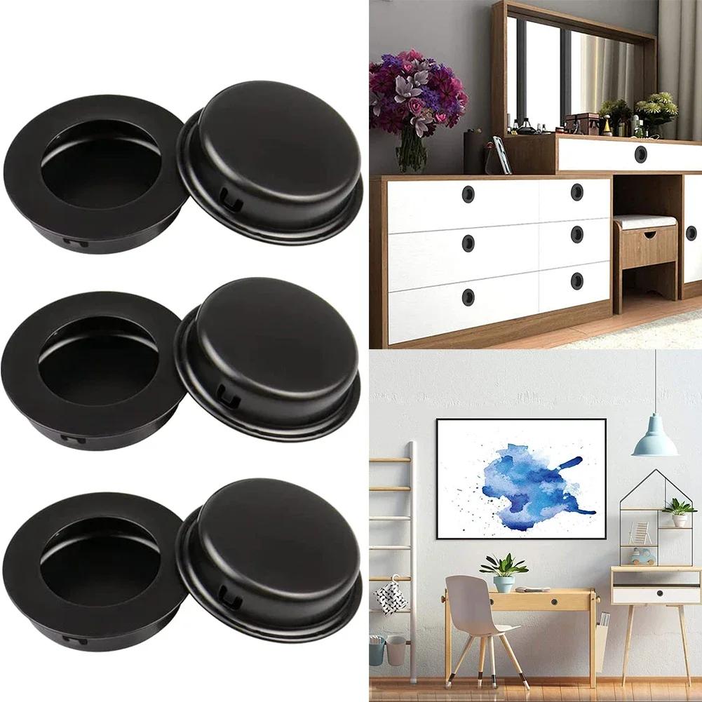 6 PCS Retro Cabinet Door Handles Stainless Steel Ressed Invisible Handle Cabinet Pulls Door Disk Room Round Ring Handle Pull