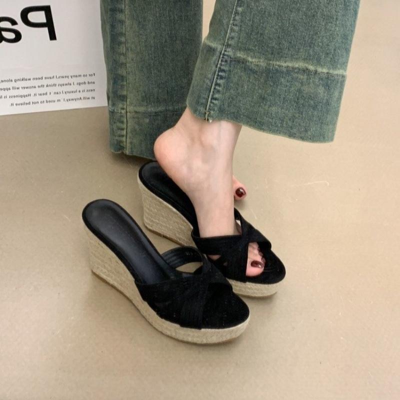 

Fashion Wedges Women s Slippers High Heels Elegant Shoes Fashion Platform Women Sandals 2025 Summer Beach Pumps Cozy Zapatos De Mujer 35 чёрный