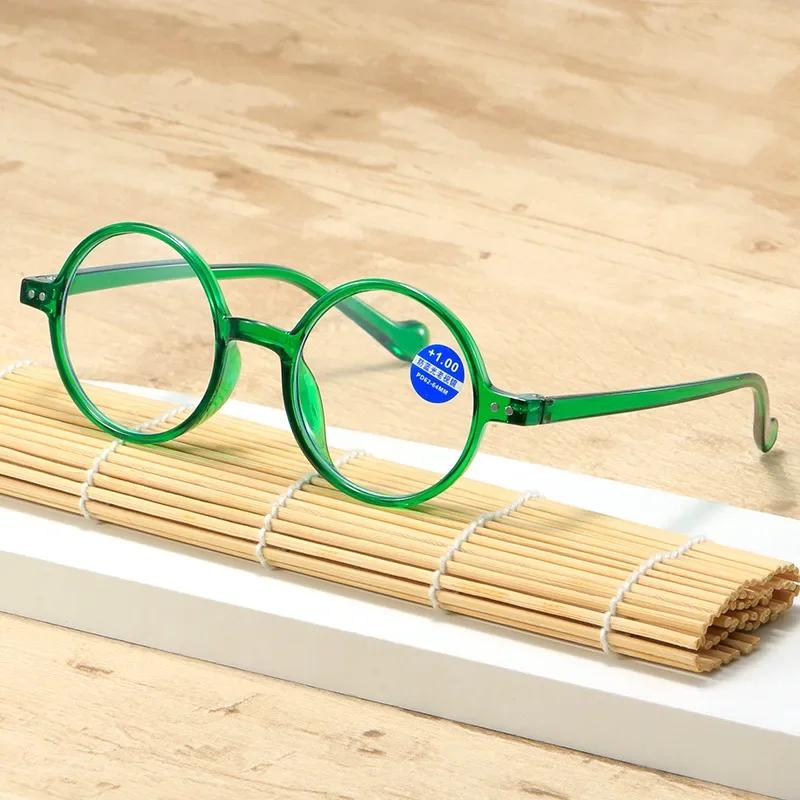 Women Retro Blue Light Blocking Reading Glasses Small Round Frame Ultralight Transparent Presbyopia +4.0 Far Sight Eyewear