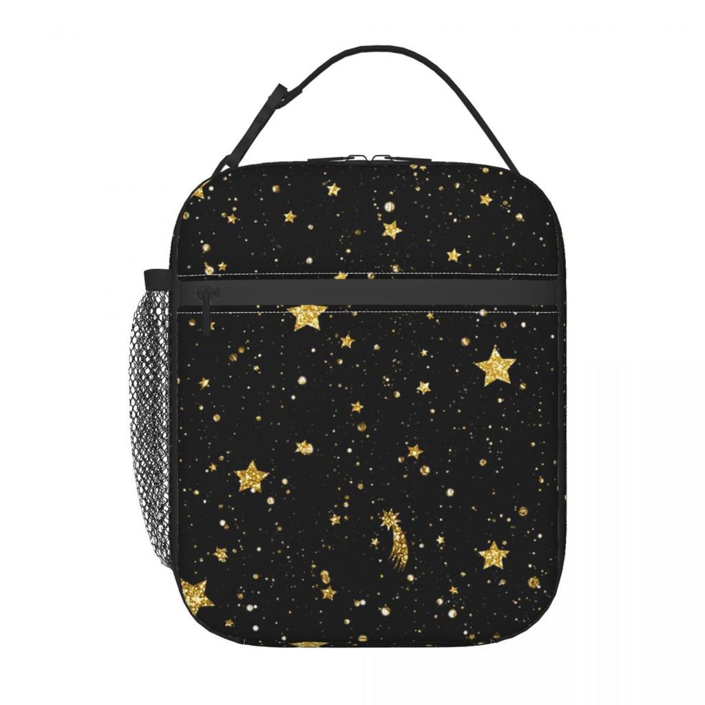 Star In Blackground Pattern Insulated Lunch Bag for Kids School Cooler Thermal Food Box Tote Portable Lunch Boxes Container