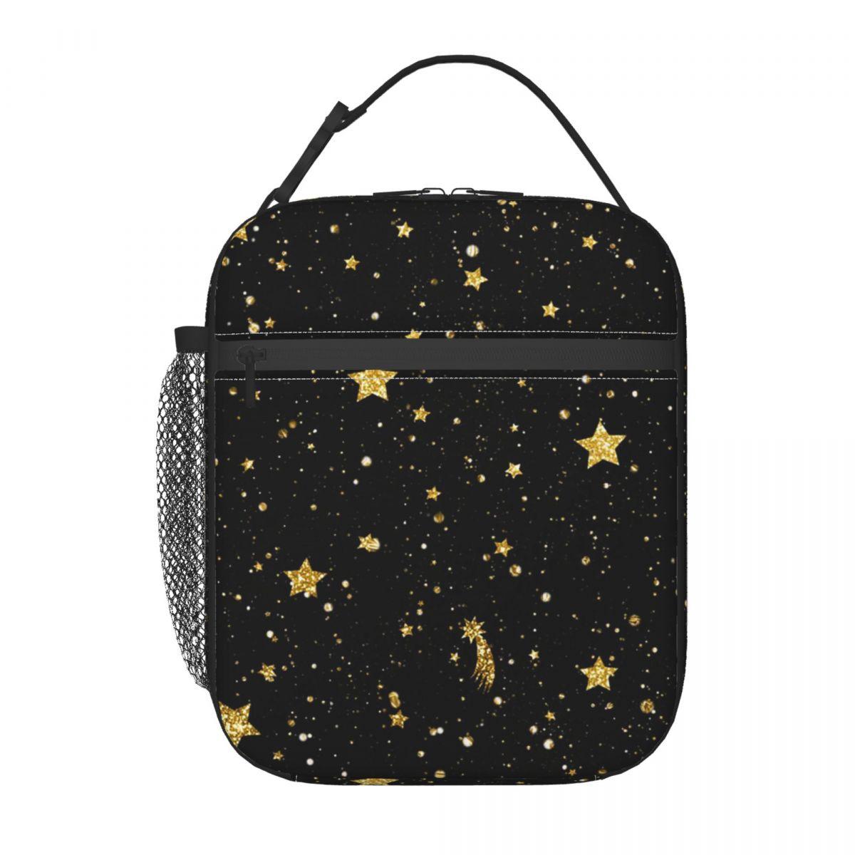 

Star In Blackground Pattern Insulated Lunch Bag for Kids School Cooler Thermal Food Box Tote Portable Lunch Boxes Container One Size