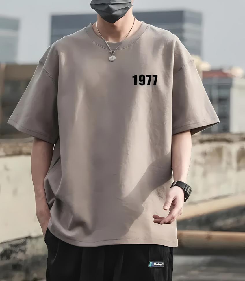 Summer Trendy Mens Retro 1977 Printed Comfortable Breathable Round Neck Tshirt Outdoor Street Style Top