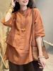 Women's Retro Cotton Linen Irregular Seven-Sleeve Shirt - 2024 Autumn Design, Flattering Loose Fit