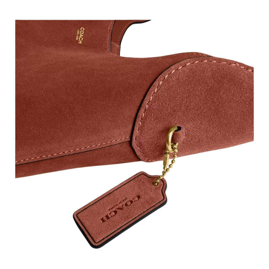 Coach Brooklyn 28 Logo Plaque Suede And Leather Shoulder Bag Large Women Shoulder Bag Clay CW637-B4AY