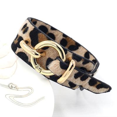 New Luxury Leopard Leather Bracelet For Women Punk Ring Button Wide Bangle Personality Creative Animal Print Jewelry Gift