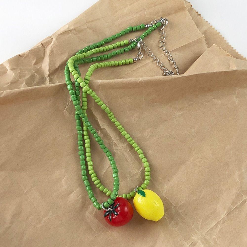 Contrasting Color Dopamine Bead Necklace Lemon Y2K Clavicle Chain Fresh Fruit Necklace  Vacation