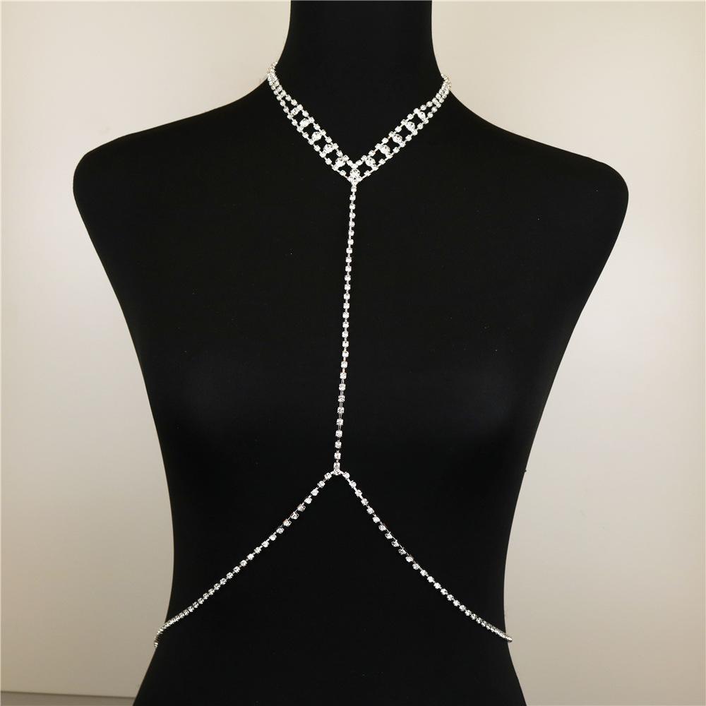 Fashion Rhinestone One-Piece Necklace Breast Chain Sexy Bikini Body Chain Jewelry Accessories Women'S Crystal Nightclub Clothing