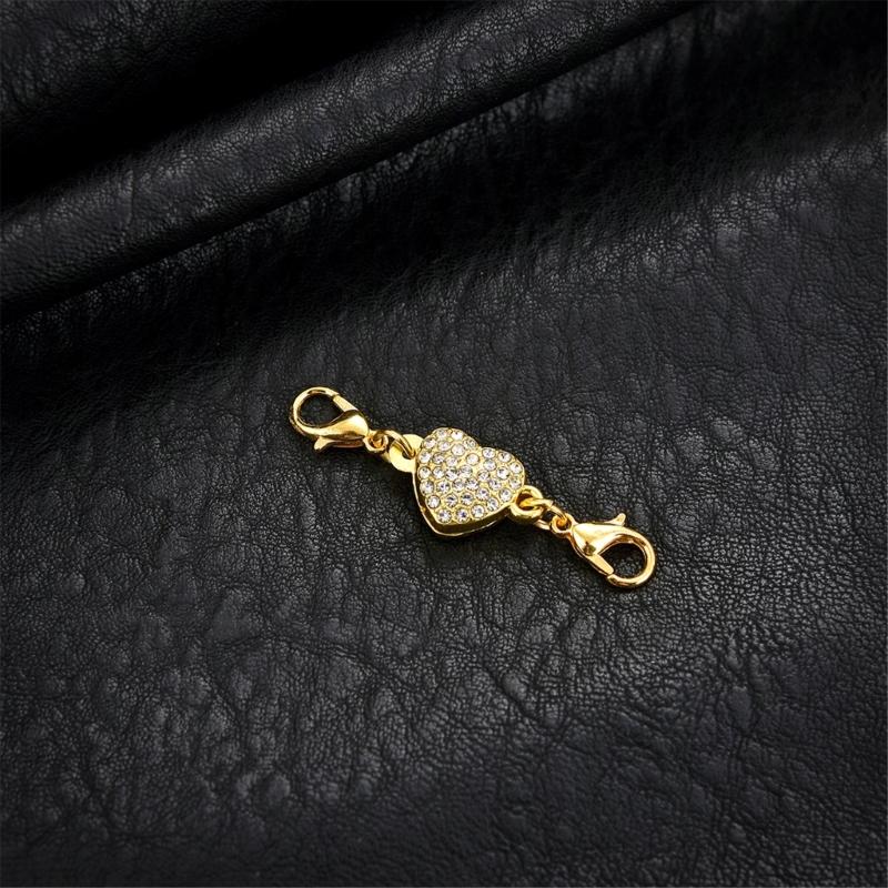 Shimmering Heart Shaped Magnetic Clasp Fastener For Jewelry Making Alloy Construction Rhinestones Necklace Connector