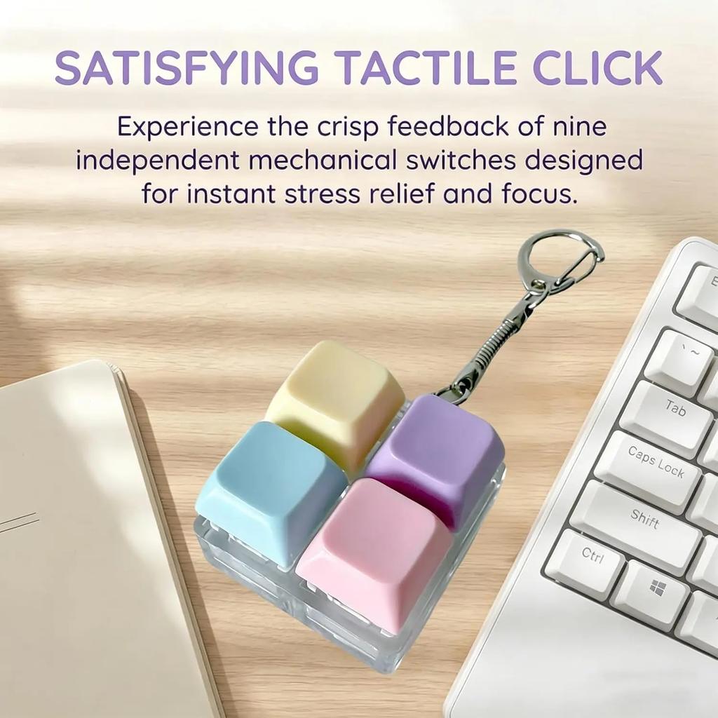 Portachiavi Tastiera Antistress 4/5 Tasti Tappo Tastiera Macaron con Luce RGB Giocattolo per Dita Portachiavi Decompressione Fai da Te Gadget per Bambini Adulti Passatempo