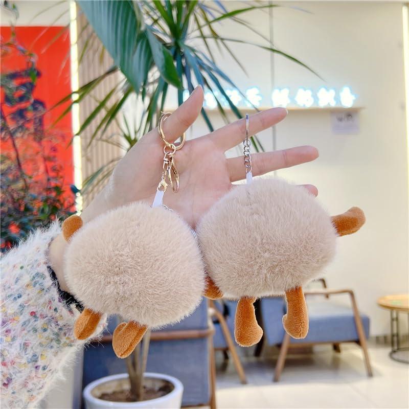 [Qiubaoll] Cute Fried Egg Keychain Boiled Egg Stuffed Bag Charm Fluffy Bag Decoration Stylish Birthday Present Gift