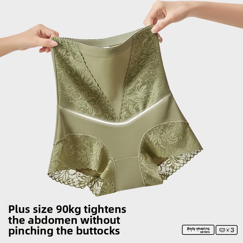 Big Size Ladies Spring and Summer New Lace Waist Shaping Hip High Waist Belly Triangle Briefs