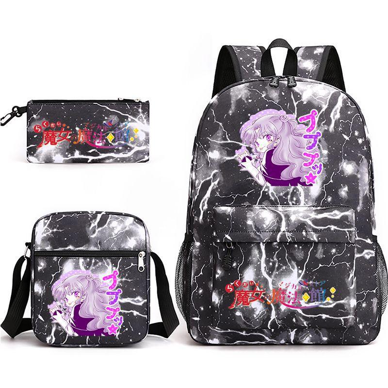 Large Capacity Schoolbag with Shoulder Strap; Student Three-piece Pencil Case Set