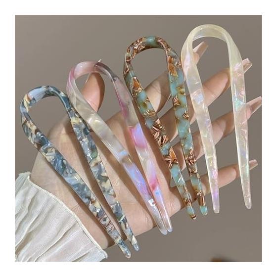 4pcs U-Shaped Hairpins, Simple Retro Hair Accessories for Women, Elegant Hair Sticks for Updos, Bun, Wedding, Party, Daily Use (B)