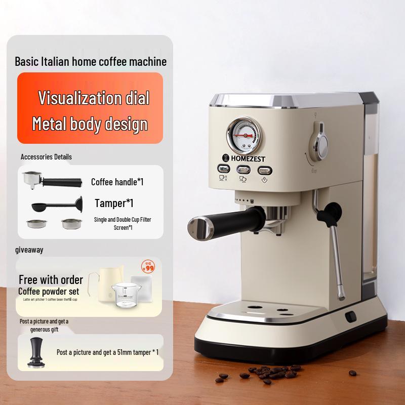 Italian Stainless Steel Semi-Automatic Espresso Machine with High-Pressure Extraction and Integrated Milk Frother