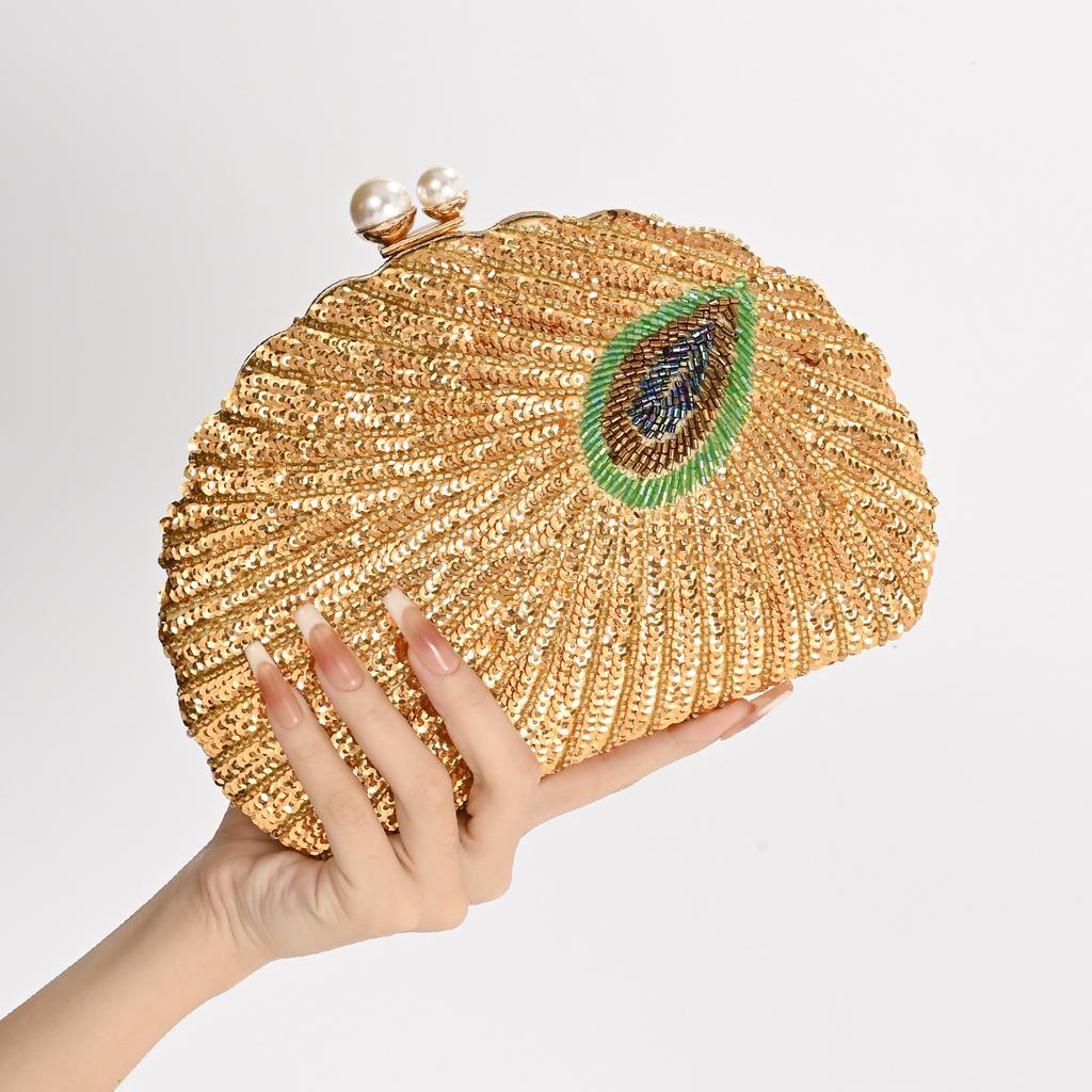 Shell Shape Women's Clutch Bag Sequin Purses and Handbags Luxury Designer Retro Embroidery Evening Bag Female Party Handbag