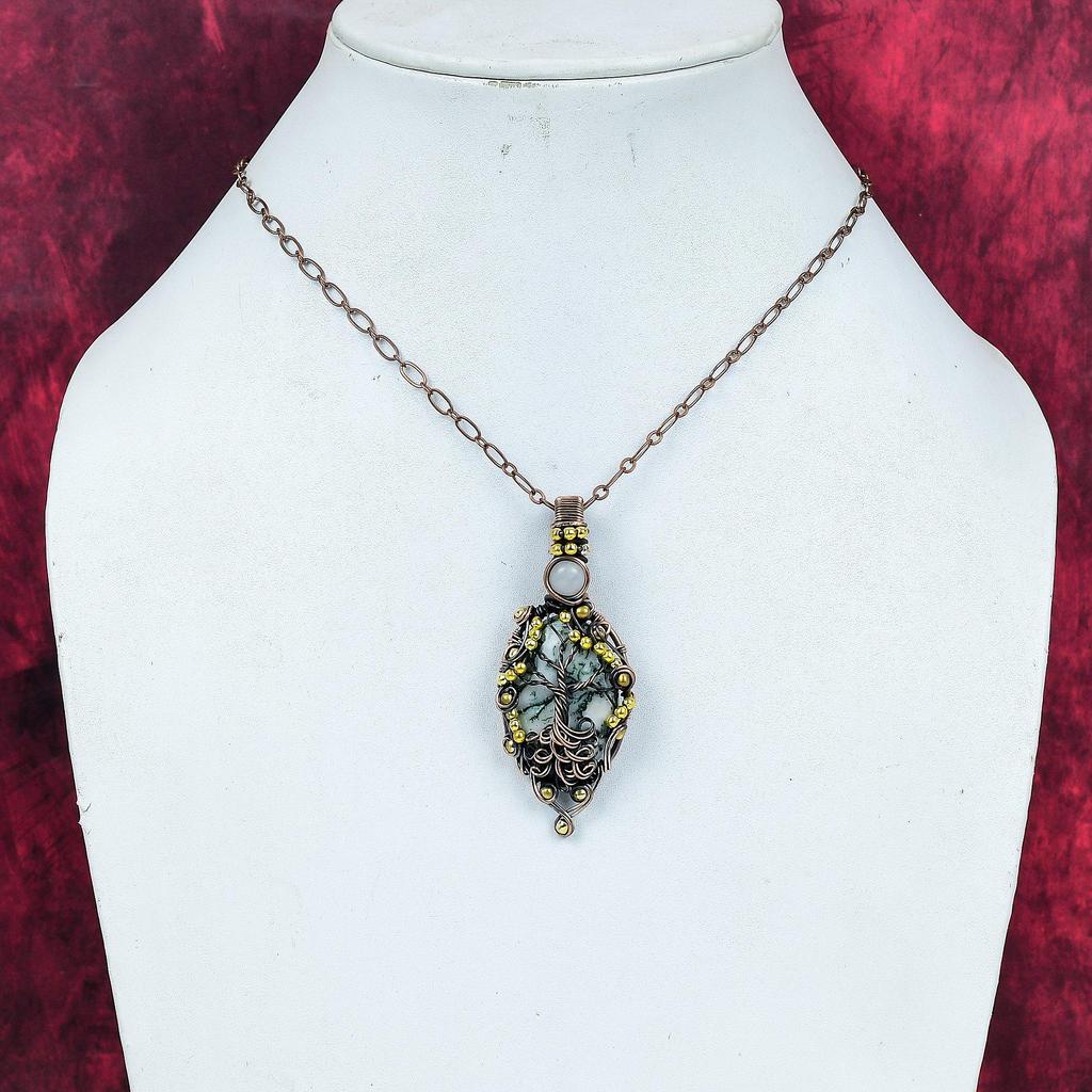 Lebensbaum Baumachat Anhänger Kupferdraht umwickelter Anhänger Echter Edelstein Schmuck Mondstein Anhänger Handgefertigter Kupferschmuck Hochzeitsgeschenke