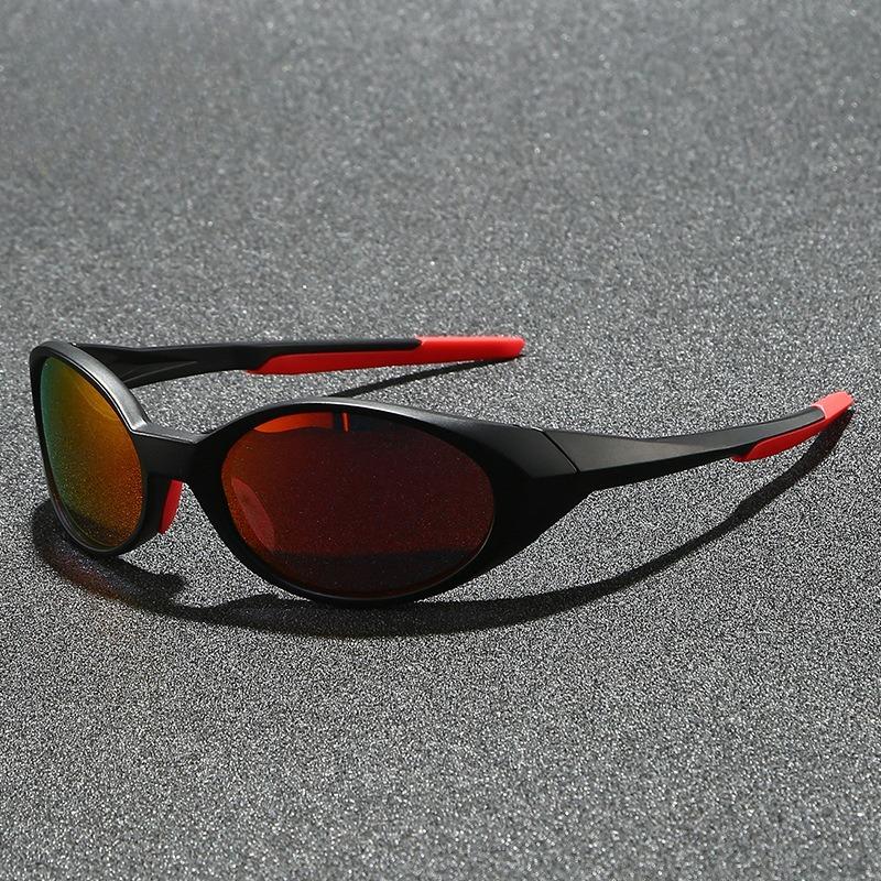 Outdoor Sports Polarized Sunglasses Women Men Unisex Oval Glasses Reflective Mirrored Lens Color Patchwork Shades