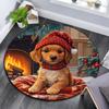 Santa Hat Puppy Round Area Rug,Carpet Rug for Living Room Bedroom Sofa Playroom Decor,Non-slip Floor Mat