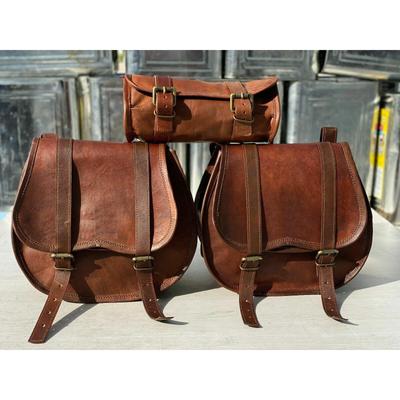 Motosiklet Sele Çantası için Deri Combo Kit Üç Kahverengi Yan Çanta Panniers