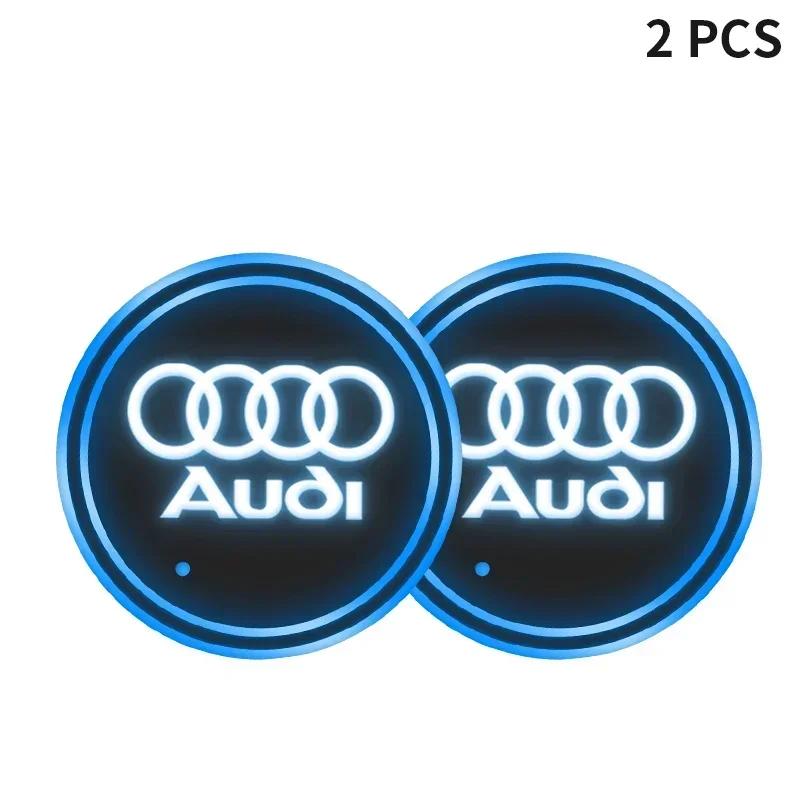 2pcs Luminous Car Logo Water Cup Coaster 7 Color For tt A4 B5 B6 B7 8P 8V 8L A5 C7 4F A8 Q2 Q7 Q8 A3 RS3 RS4 RS5 RS6 TT 4L R8