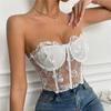 Women Sexy Corset Top Lace Embroidery Floral Perspective Tank Tops Summer Strapless Tube Top