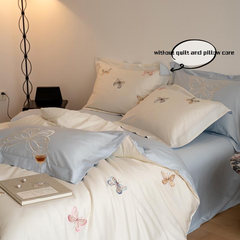3pcs butterfly embroidery Bedding set Duvet Cover Set (1*Duvet Cover + 2*Pillowcase, Without Core)for bedroom guest room