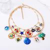 Simple Metal Chain Enamel Floral Necklace Layered Gold Multi Layer Choker Geometric Exaggerated Flower Pendant Necklace Beach
