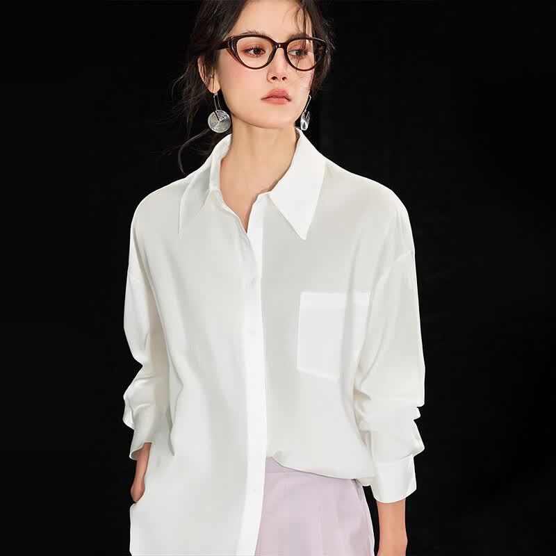 Wudao Women's 100% Cotton Loose-Fit Lapel Shirt