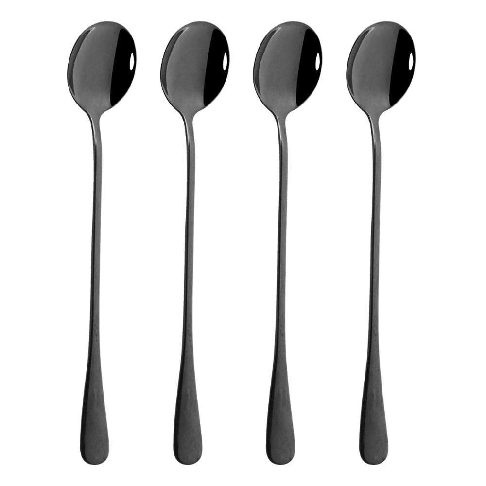 Handled Long 4pcs Stainless 192cm Steel Ice Cream Dessert Tea Spoon Colorful Coffee Spoon Dinnerware Flatware Kitchen Tools