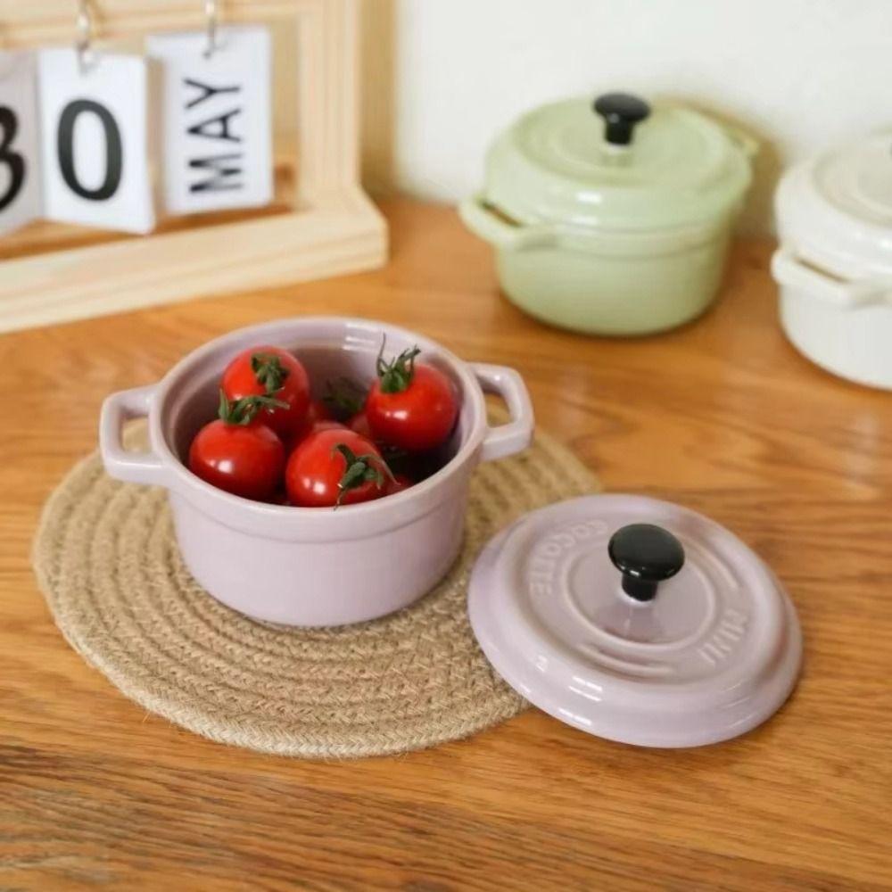 Hanging Ears Steamed Egg Bowl 200ml Mini Casserole with Lids Ceramic Breakfast Bowl  Butter