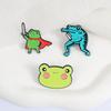 Battle Warrior Frog Enamel Pins Froggy with Cloak Sword Brooches Lapel Badges Punk Animal Jewelry Gift for Friends