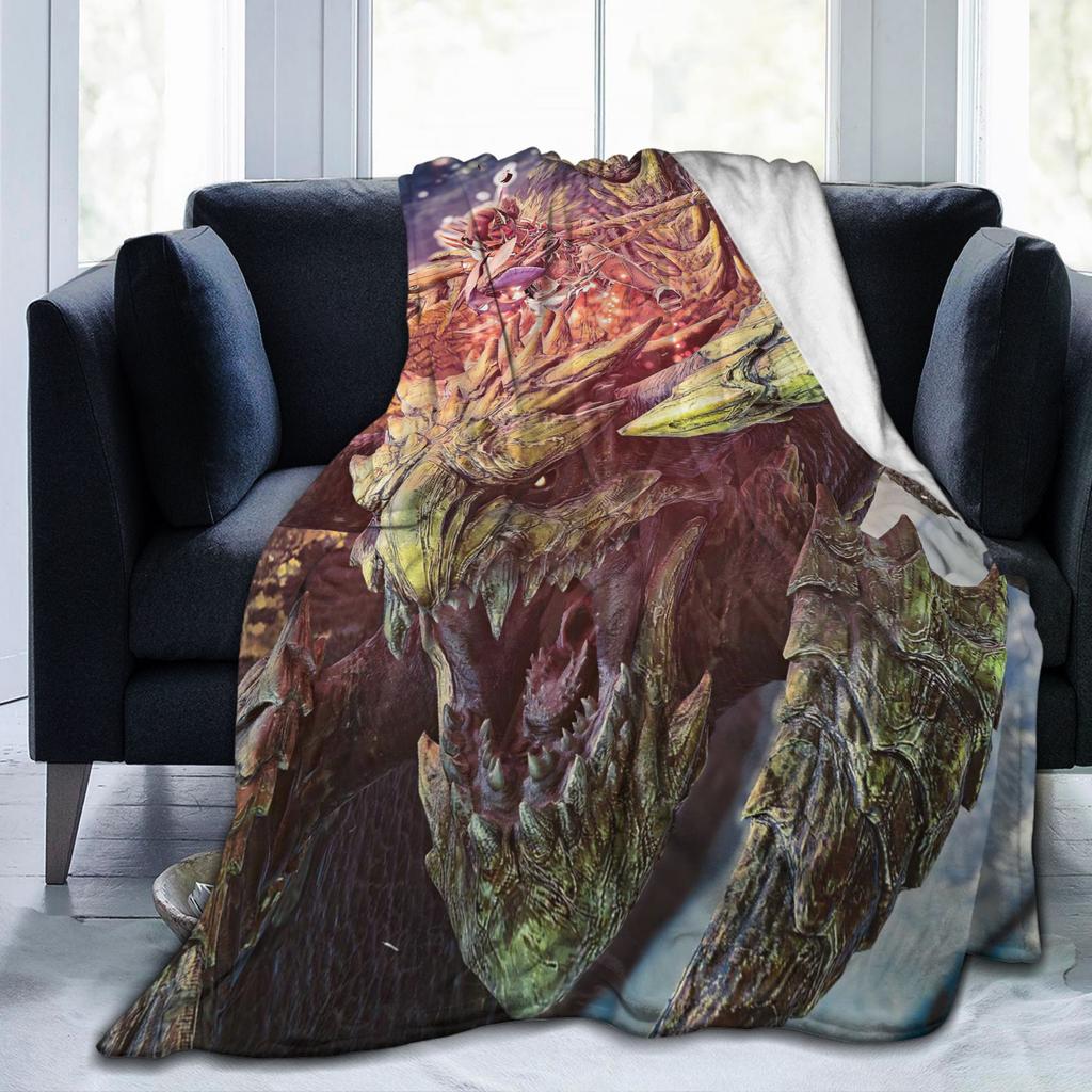Monster Hunter Wilds Rey Dau Blankets Video Game Flannel Vintage Warm Throw Blanket for Bedroom Autumn/Winter Car