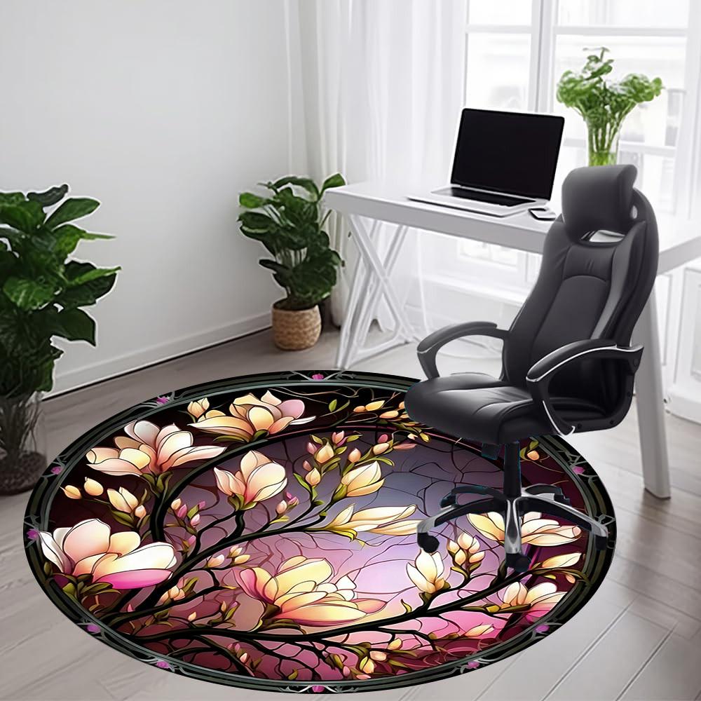 1pc Floral StainedGlass Office Round Area Rug, Indoor Mat Suitable ForOffice, Under Office Chairs Bedroom Living Room Home Decor, Room Deco D168