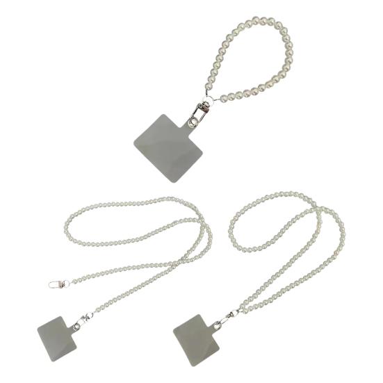 Mobile Phone Lanyard with Adjustable Chain Faux Pearl Beaded Crossbody Necklace Strap Anti-lost Wrist Strap for Phone Case Accessories