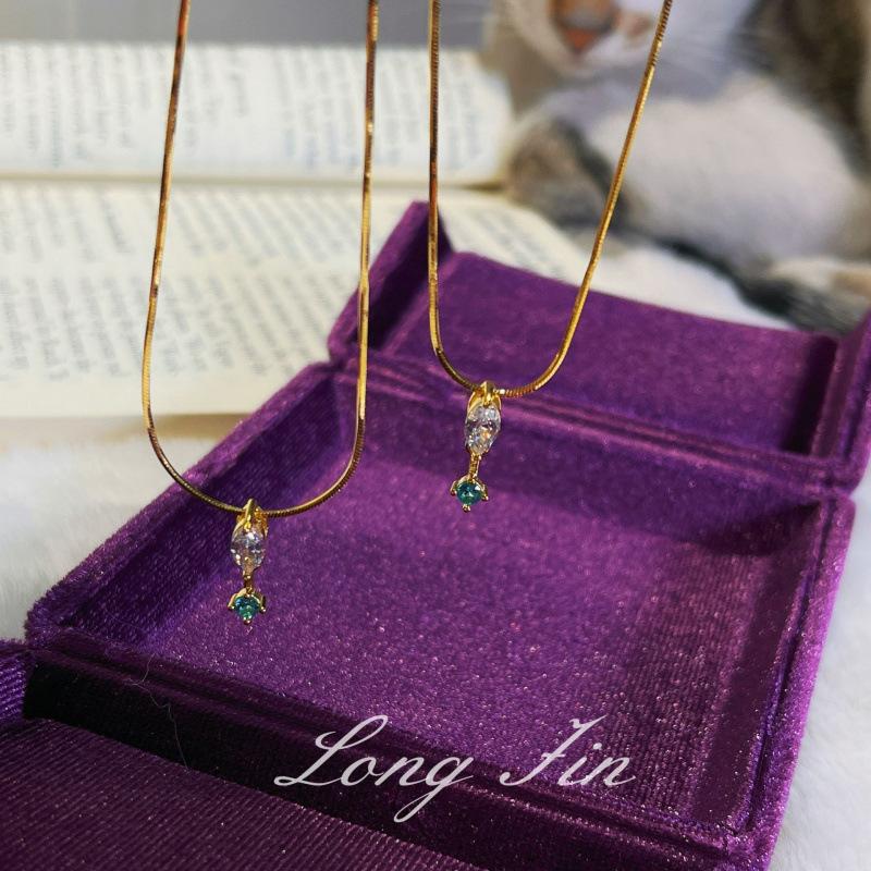 Chinese Style Horse Eye Zirconium Paraiba Necklace Female Star Anise Snake Bone Chain Simple Collarbone Chain High-End Versatile Necklace