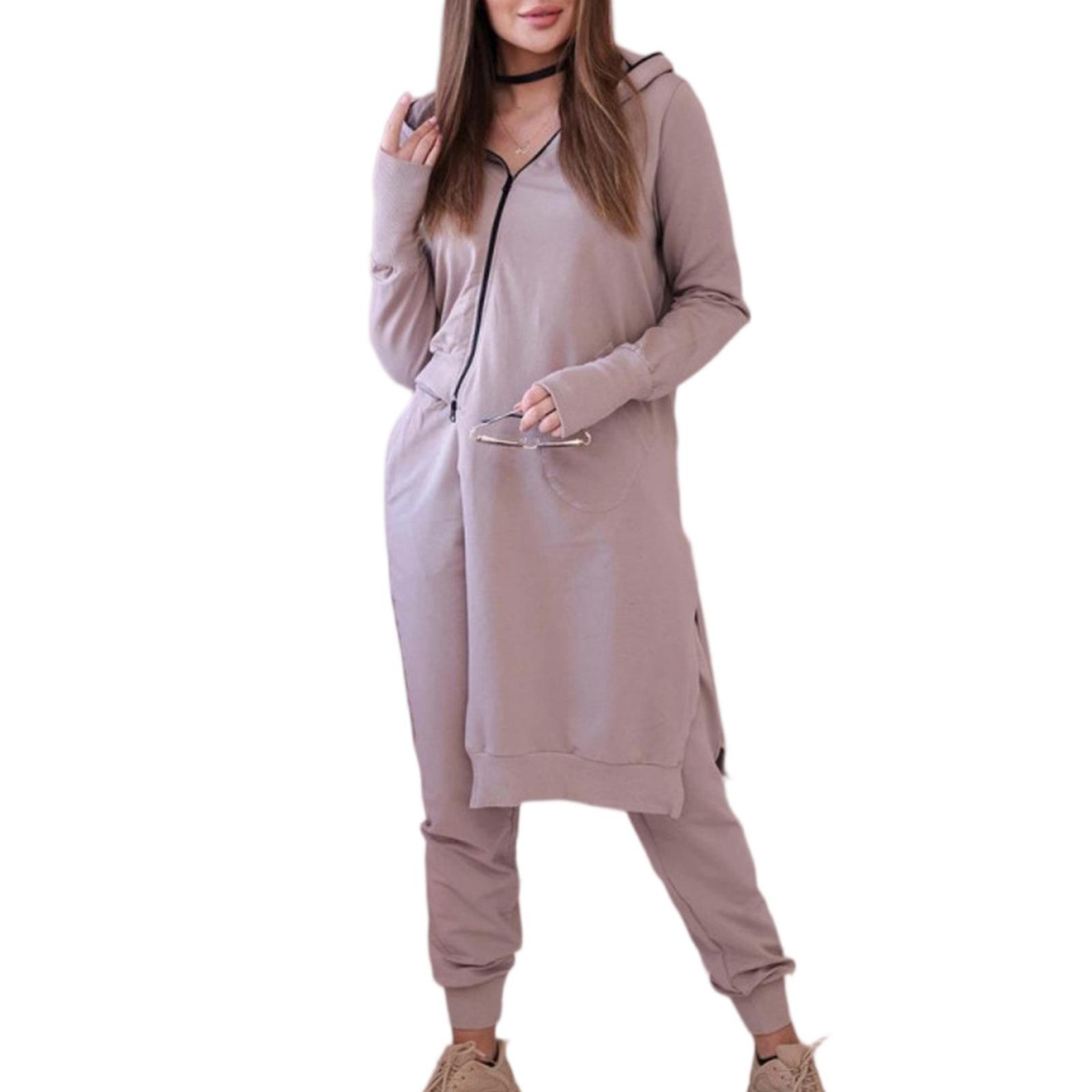 

Женский модный двухпредметный повседневный комплект из однотонной толстовки с длинными рукавами и брюк L