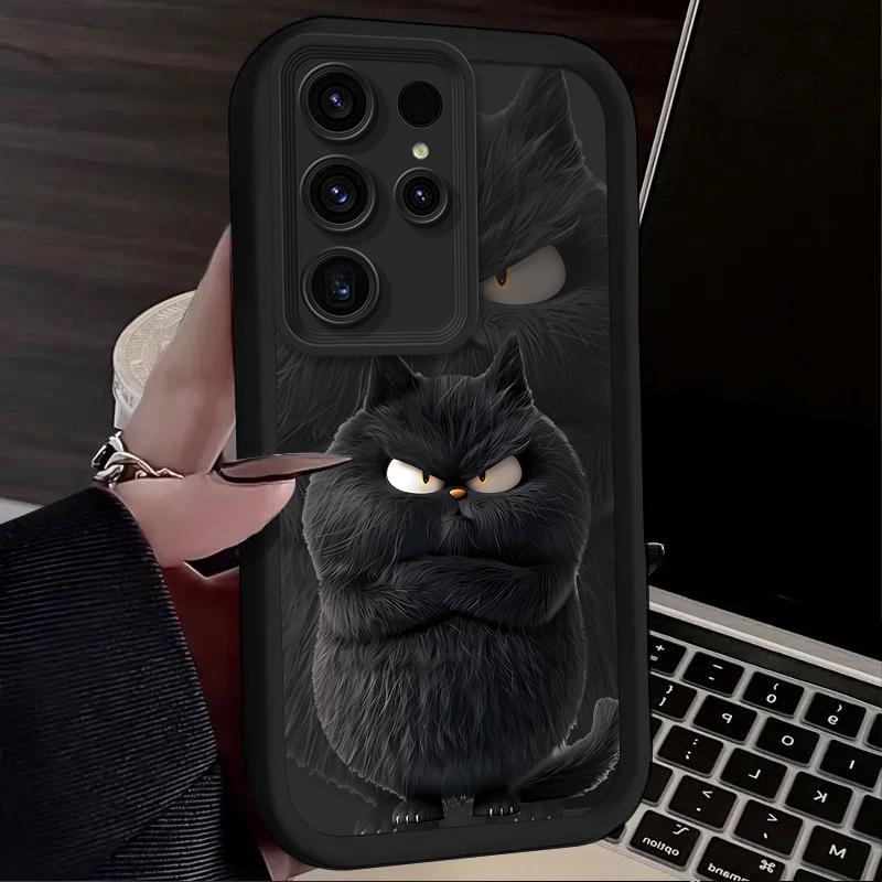 Niedliche Lustige Cartoon Schwarze Katze Hülle für Samsung Galaxy S24 S25 S23 Ultra S22 S21 Plus FE A36 A56 A26 A16 A06 A15 A25 A35 A55 5G
