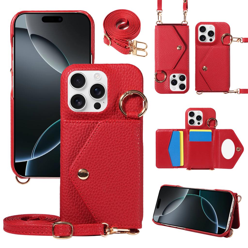 PU Leather Phone Case for IPhone17 17Air 17 Pro 17 Pro Max 16 15 14 13 Pro Crossbody Anti-demagnetization Anti-drop with Mirror