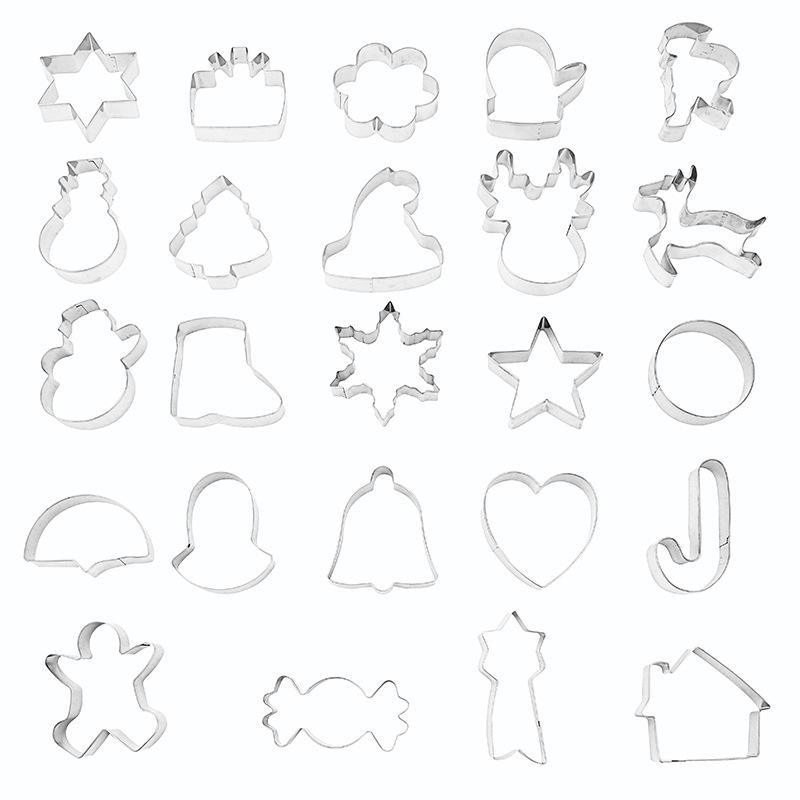 24-Piece Stainless Steel Christmas Cookie Cutters: Tree, Gingerbread Man, Snowflake, Mill