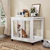 Hundebox im Möbelstil, Holzhundehütte als Tisch mit Doppeltür, Indoor-Hundehütte mit aufklappbarem Dach, Rollen für einfache Mobilität, Weiß, 80*56*69,5cm