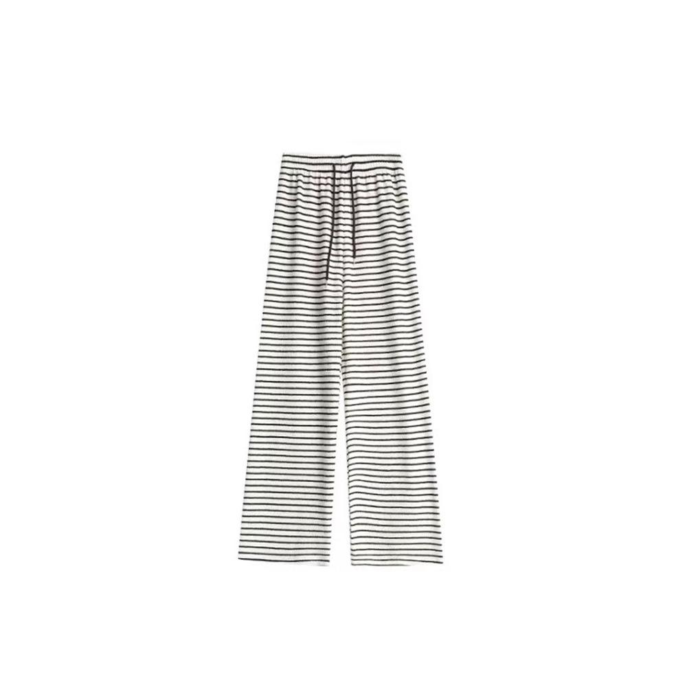 Women's Striped Wide Leg Pants High Waist Drawstring Lazy Style Draped Slim Straight Casual Fall Trousers