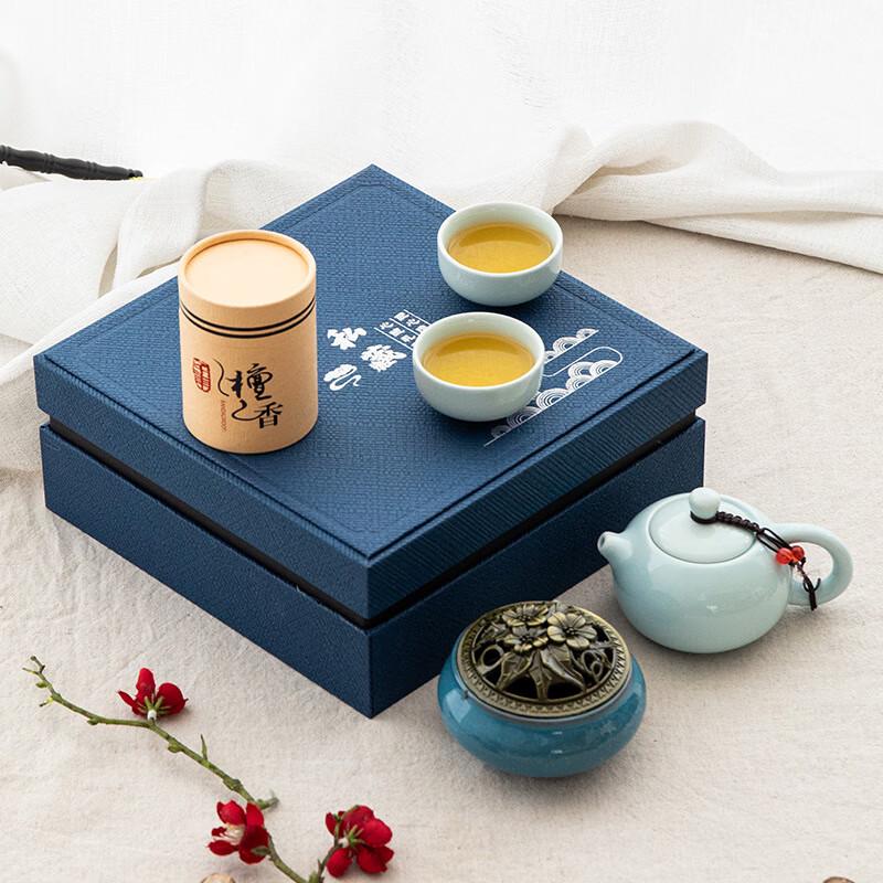 Chinese Celadon Ceramic Tea Set with Incense Burner