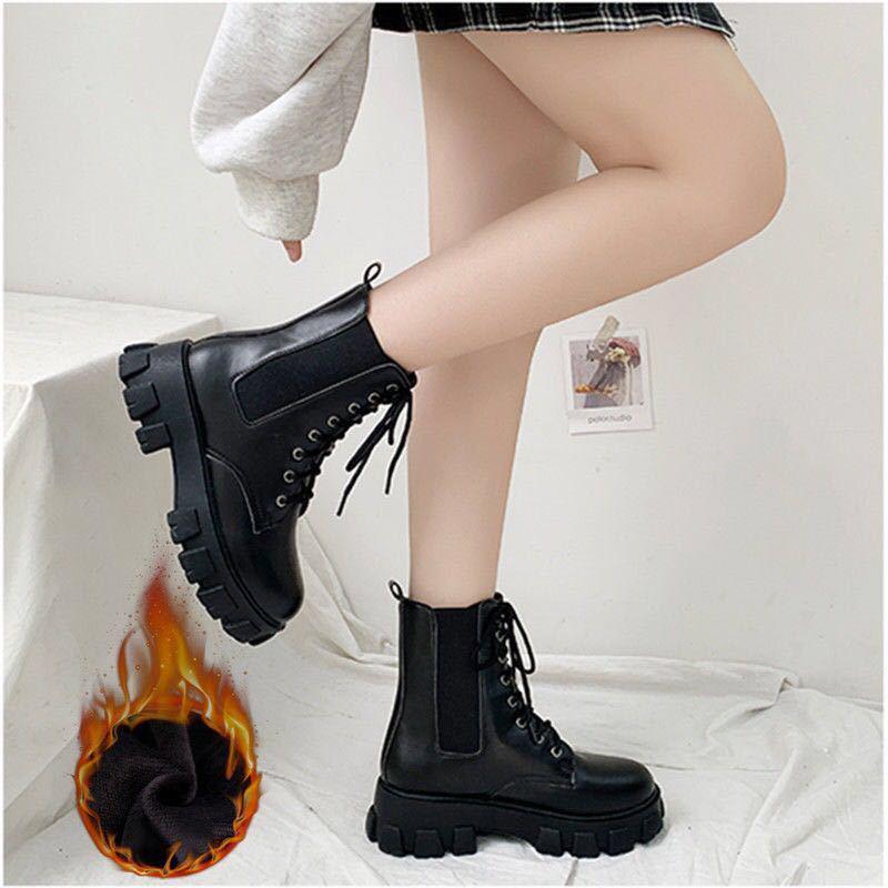 

Genuine Soft Leather Women s Martin Boots - British Style, Korean Version, Thick-Soled, Plus Velvet, Mid-Calf, Autumn/Winter Versatile. 38