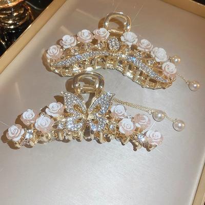 Lehký luxusní drahokamu zvonek Orchidej střapec Spona do vlasů Květiny Růže Butterfly Claw Claw Spona Shark Hair Claw Barrette Vlasové doplňky