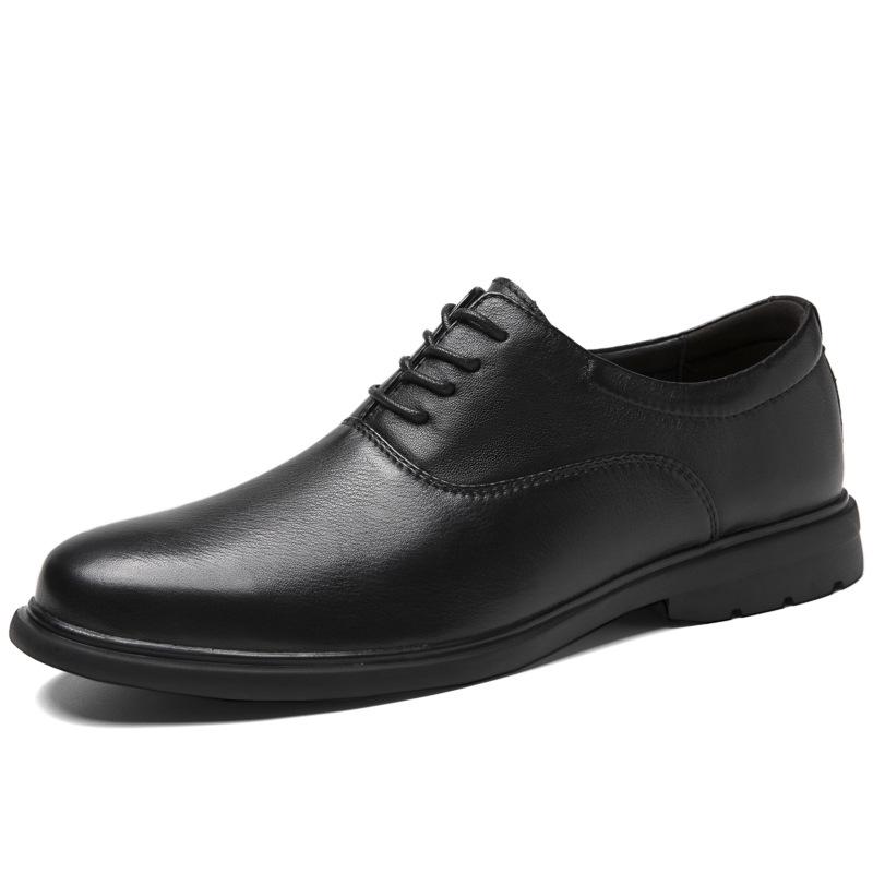Men s Formal & Casual Low-Top Lace-Up Black Leather Shoes - Genuine Cowhide, Large Size 46