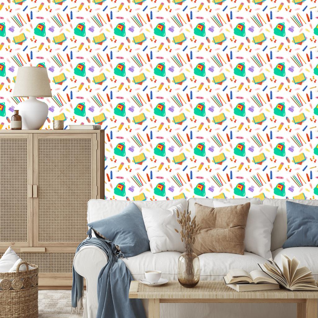 Back to School Wallpaper White, Cream and Coral for Living Room and Bedroom 50x1000