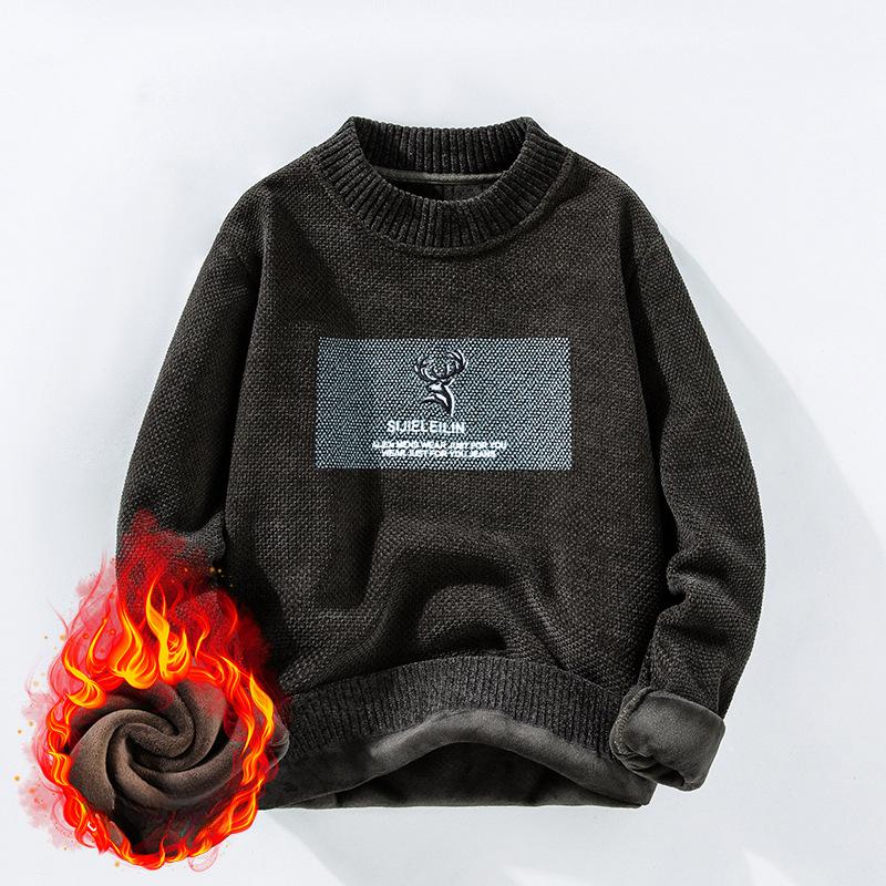 Knitted Sweaters for Men In Spring and Autumn, Men's Casual Loose Plus Velvet Versatile Lazy Knitted Pullover Sweaters for Men