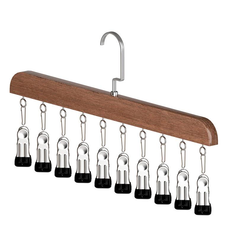 1PCS Rotatable Multi-Clip Student Dormitory Storage Clip Solid Wooden Trouser Clip Home Closet Stainless Hat Skirt Storage