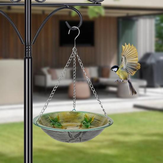Hanging Metal Bird Feeder Weather-proof Outdoor Garden Patio Yard Hanging Bird Bath Watering Bowl Feeding Device with Detachable Chain