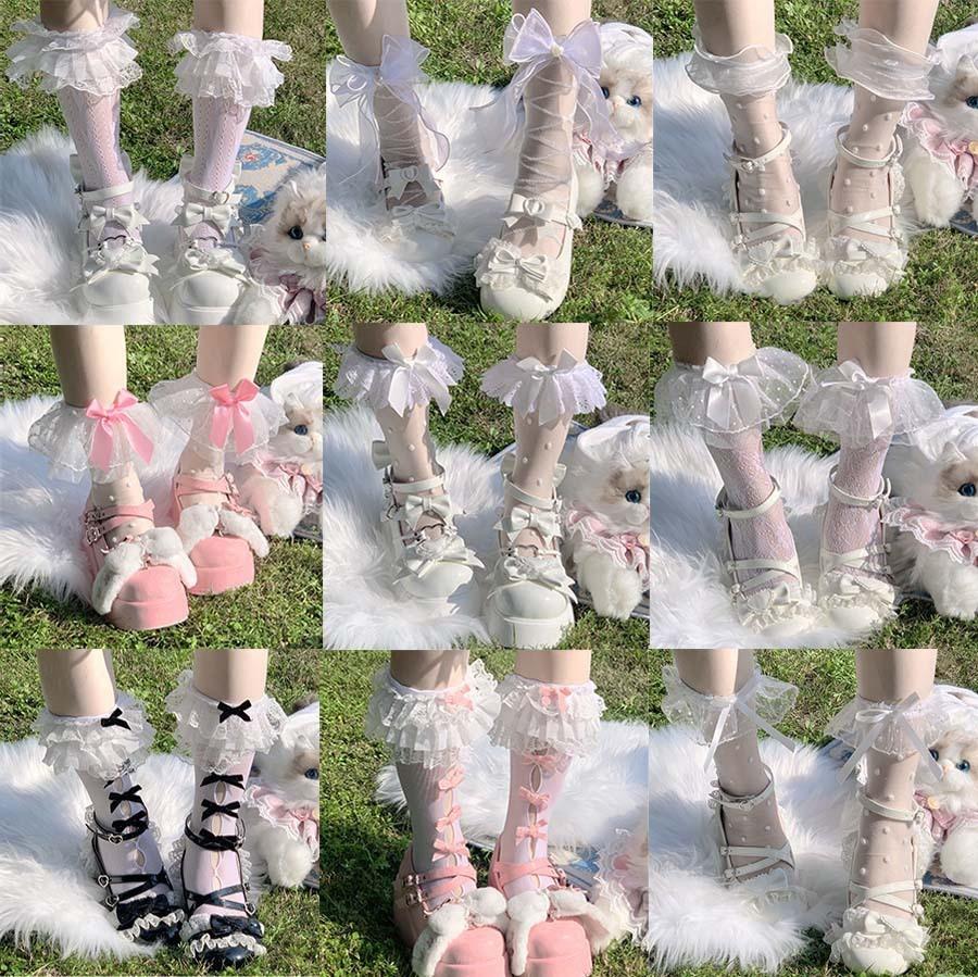 New Lolita Bowknot Polka Dot Mid-Calf Nylon Anti-Slip Socks Sweet Girl Summer Edition